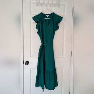 Elegant Green Ruffle Sleeve Dress